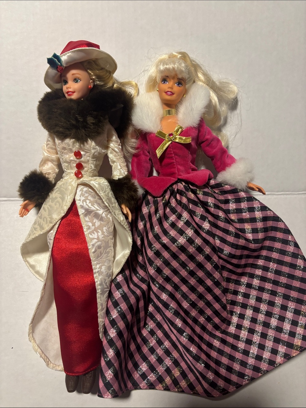 Vintage Holiday  Barbie Fashion Dolls - Red, Cream, Pink & Black Dresses